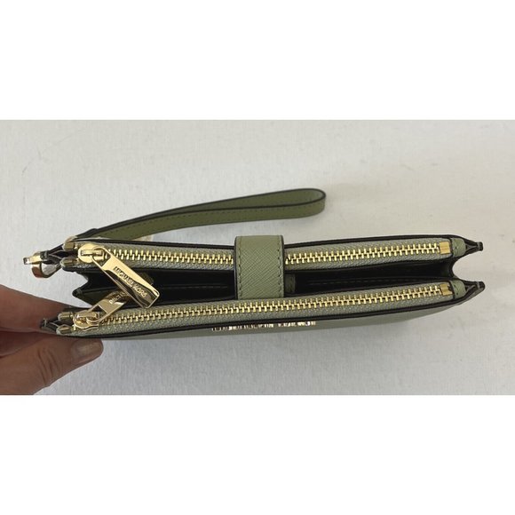 New Michael Kors Jet Set Travel Double Zip Wallet Saffiano Leather Light Sage - Picture 6 of 6